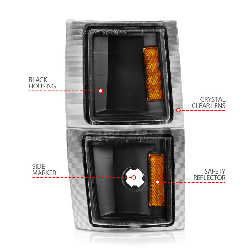 ANZO 1994-1998 Chevrolet Blazer Corner Lights Black Housing Clear Lens w/ Amber Reflector - 521042