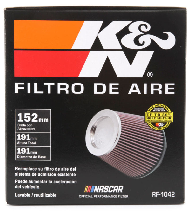 K&amp;N Round Tapered Universal Air Filter 6in Flange ID x 7.5in Base OD x 5in Top OD x 6.5in Height - RF-1042