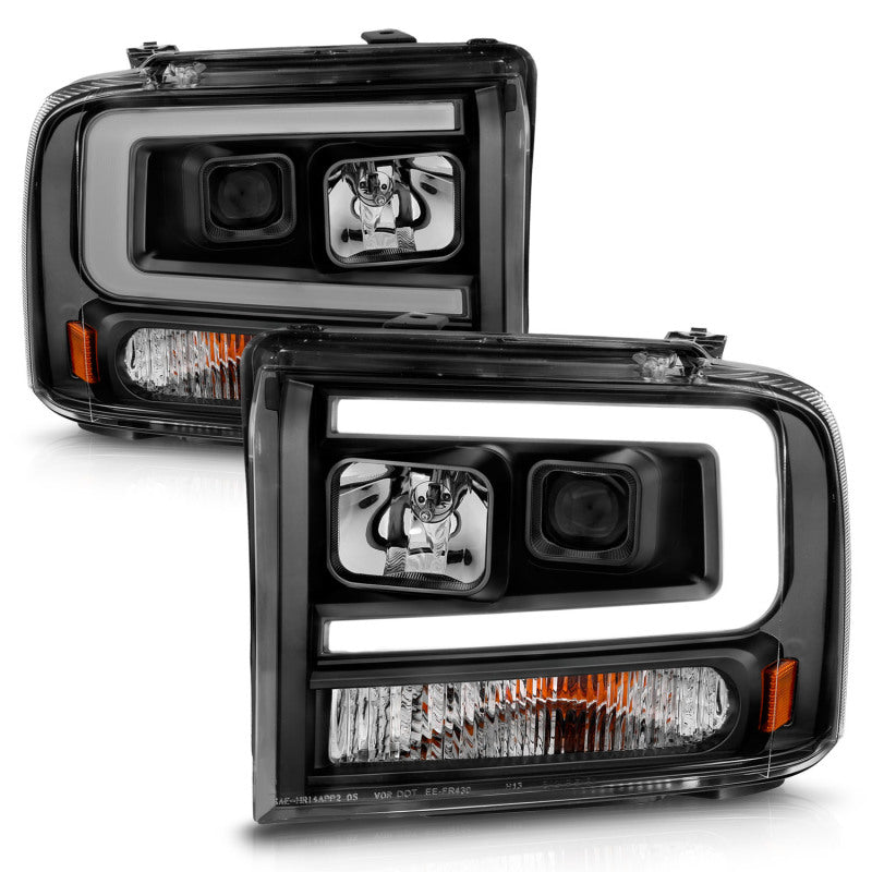 ANZO 99-04 Ford F250/F350/F450/Excursion (excl 99) Projector Headlights - w/ Light Bar Black Housing - 111551