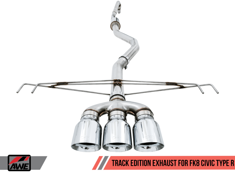 AWE Tuning 2017+ Honda Civic Type R Track Edition Exhaust w/Front Pipe &amp; Triple Chrome Silver Tips - 3020-52000