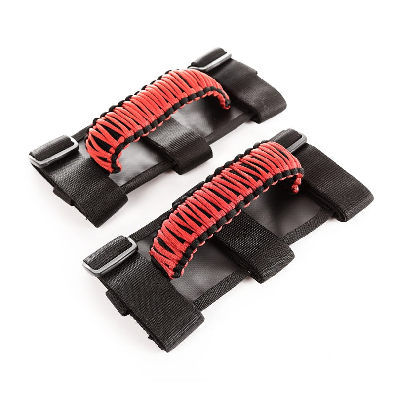 Rugged Ridge Paracord Grab Handles Red/Black Pair - 13505.31 for 1987-2021 Jeep Wrangler - front view