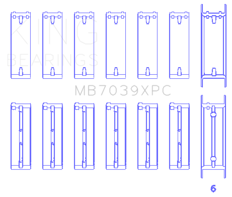 King BMW M20/M50 2.0L/2.5L/2.7L Crankshaft Main Bearings Set (Size .026) - 7 Pairs Coated - MB7039XPC.026
