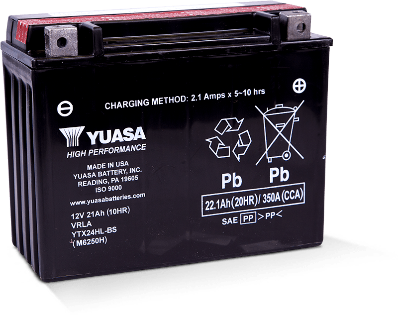 Yuasa YTX24HL-BS High Performance Maintenance Free AGM 12 Volt Battery - YUAM6250H for 1987-1993 Harley-Davidson FLHS Electra