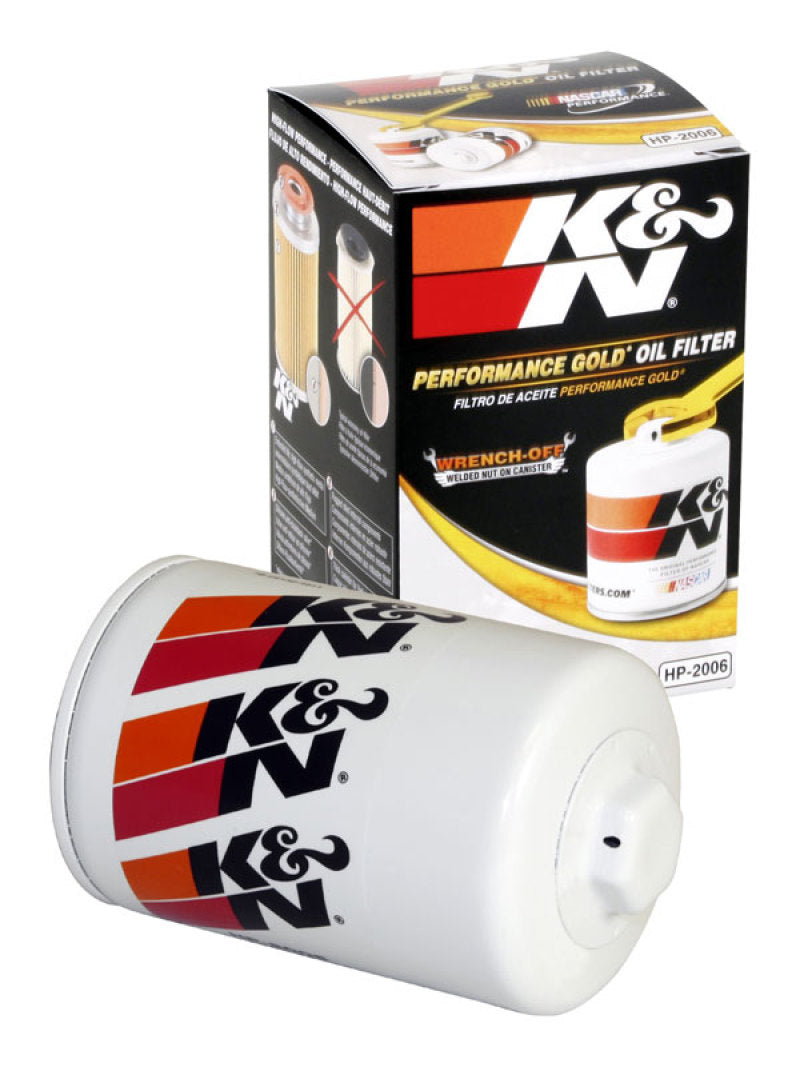 K&N Universal Performance Gold Oil Filter - HP-2006 for 1980-1990 Chevrolet Caprice - package contents