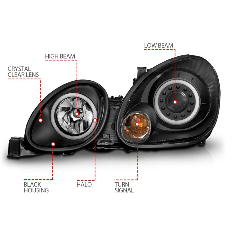 ANZO 1998-2005 Lexus Gs300 Projector Headlights w/ Halo Black - 121144
