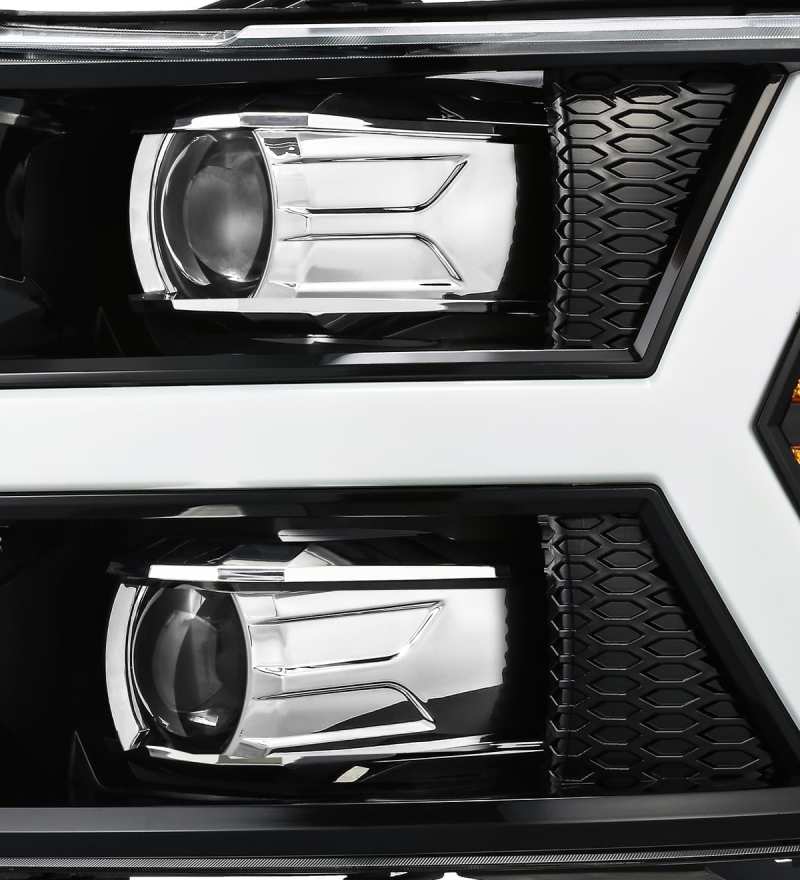 AlphaRex 07-13 Chevy 1500 LUXX LED Proj Headlights Plank Style Jet Blk w/ Activ Light/Seq Signal/DRL - 880223