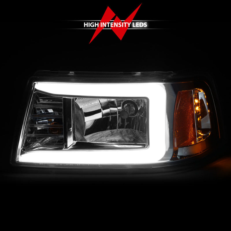 ANZO 2001-2011 Ford Ranger Crystal Headlights w/ Light Bar Chrome Housing - 111512