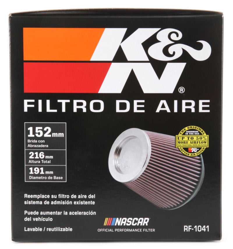 K&amp;N Round Tapered Universal Air Filter 6 inch Flange 7 1/2 inch Base 5 inch Top 7 1/2 inch Height - RF-1041