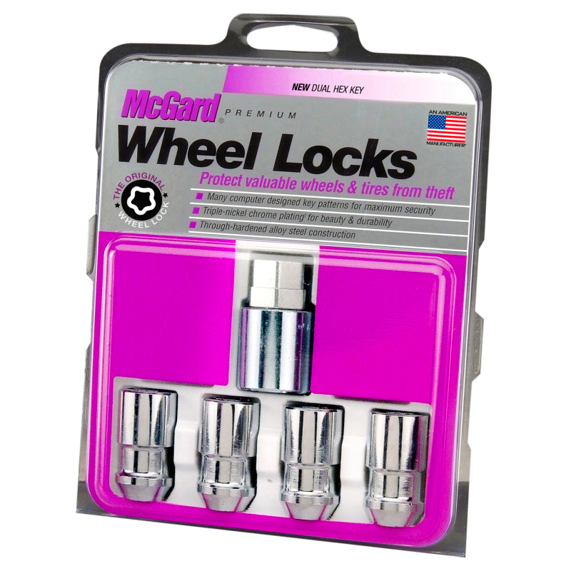 McGard Wheel Lock Nut Set - 4pk. (Cone Seat) 1/2-20 / 3/4 &amp; 13/16 Dual Hex / 1.66in. Length - Chrome - 24198