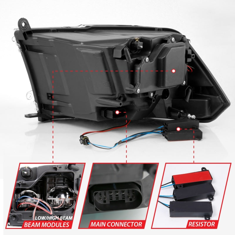 ANZO 2009-2018 Dodge Ram 1500 Led Projector Plank Style Switchback H.L Halo Black Amber (OE Style) - 111464