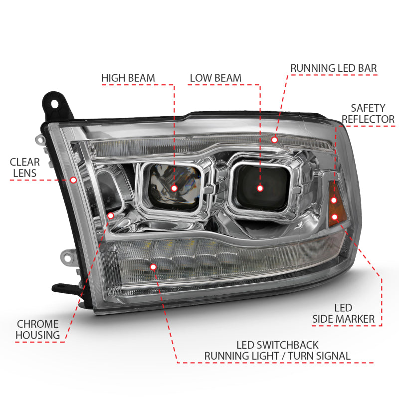 ANZO 2009-2018 Dodge Ram 1500 Projector H.L. Switchback Chrome Amber - 111442