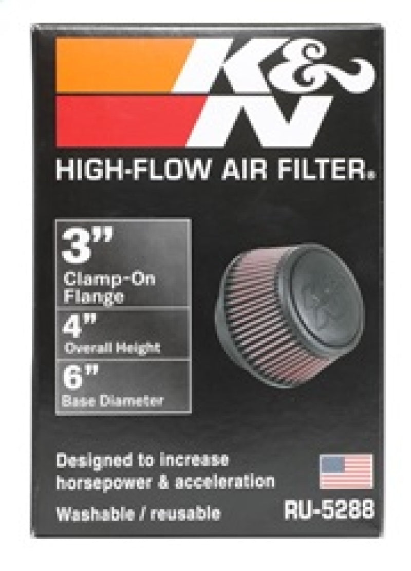 K&N Universal Round Clamp-On Air Filter 3in Flange ID x 6in Base OD x 4.625in Top OD x 3in Height - RU-5288