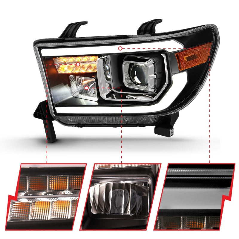 ANZO 2007-2014 Toyota Tundra Projector Light Bar H.L Black Amber(Led High Beam) (Halogen Version) - 111447