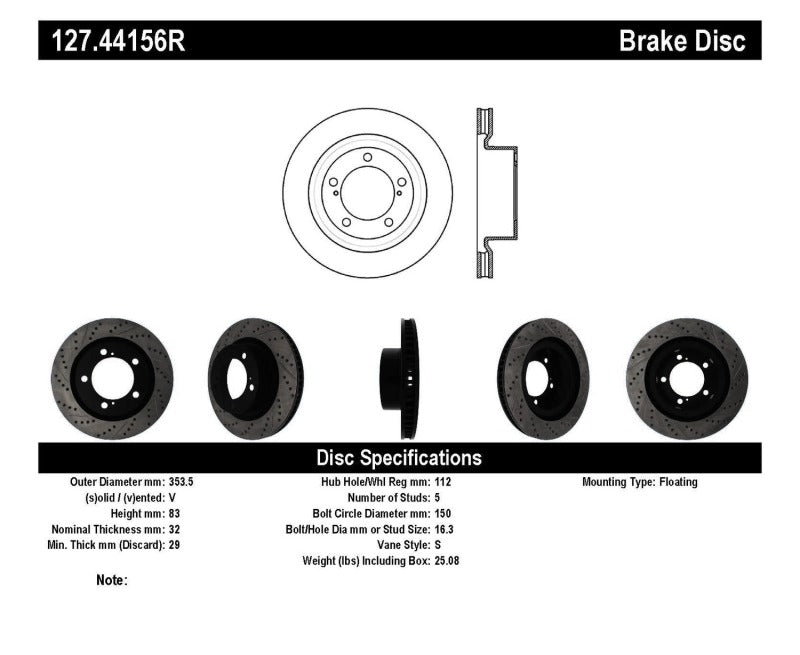 StopTech 07-09 Toyota Tundra / 08-09 Toyota Sequoia Front Right Slotted &amp; Drilled Rotor - 127.44156R