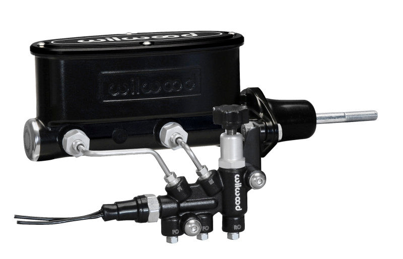 Wilwood HV Tandem M/C Kit w L/H Bracket & Prop Valve - 7/8in Bore Black-W/Pushrod - 261-13271-BK by Wilwood - front view