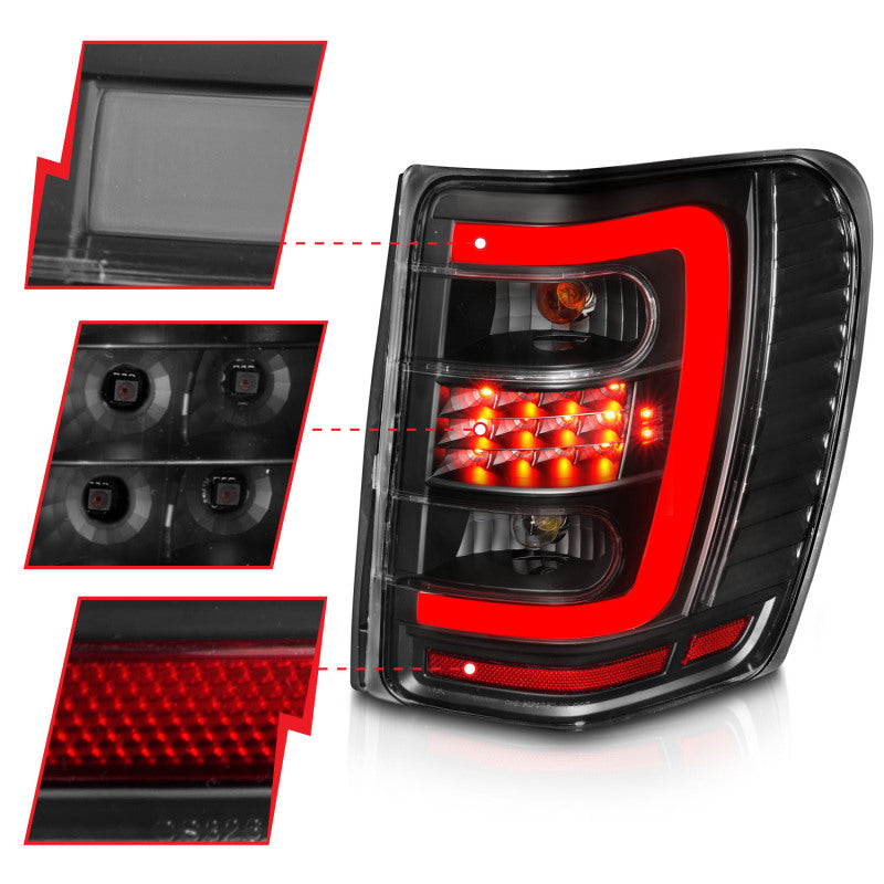ANZO 1999-2004 Jeep Grand Cherokee LED Tail Lights w/ Light Bar Black Housing Clear Lens - 311394