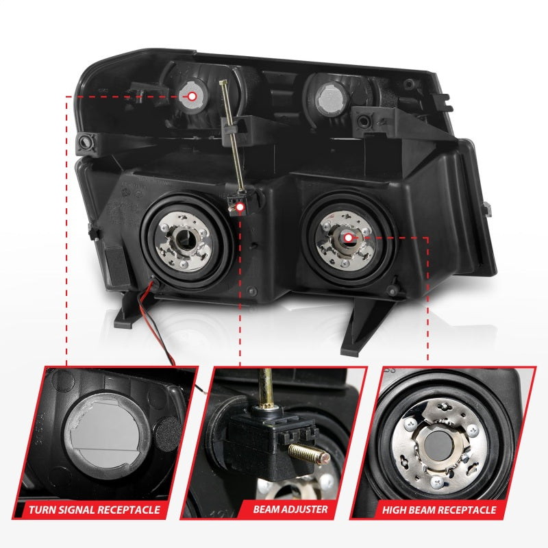 ANZO 04-12 GM Colorado/Canyon/I-Series Crystal Headlights - w/ Light Bar Black Housing 4pcs - 111558