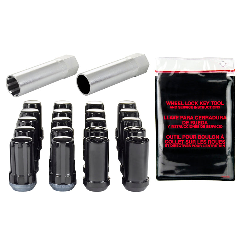 McGard SplineDrive Tuner 5 Lug Install Kit w/Locks &amp; Tool (Cone) M14X1.5 / 22mm Hex - Blk - 65515BK