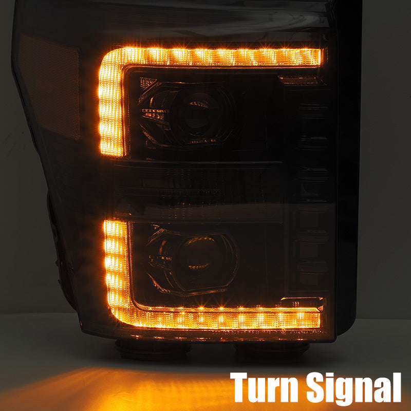 AlphaRex 11-16 Ford F-350 SD LUXX LED Proj Headlights Plank Style Alpha Blk w/Activ Light/Seq Signal - 880143