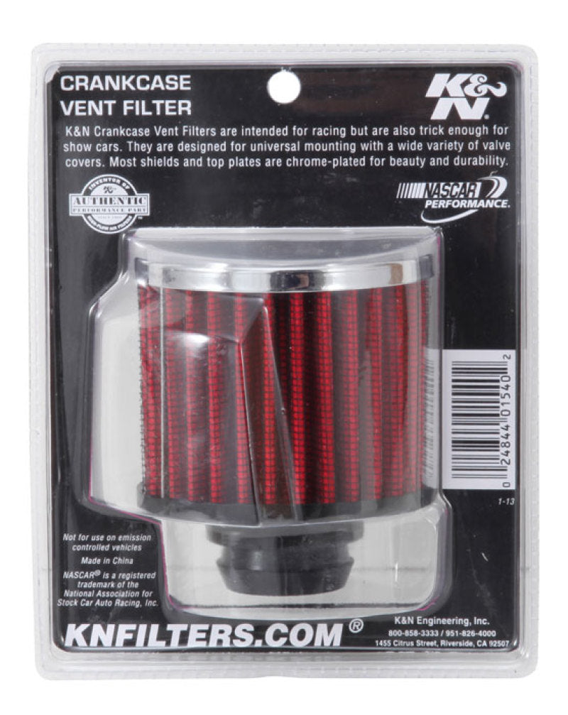K&N Rubber Base Chrome Top Push-In Crankcase Vent Filter 3in OD x 2-1/2in H. - 62-1490