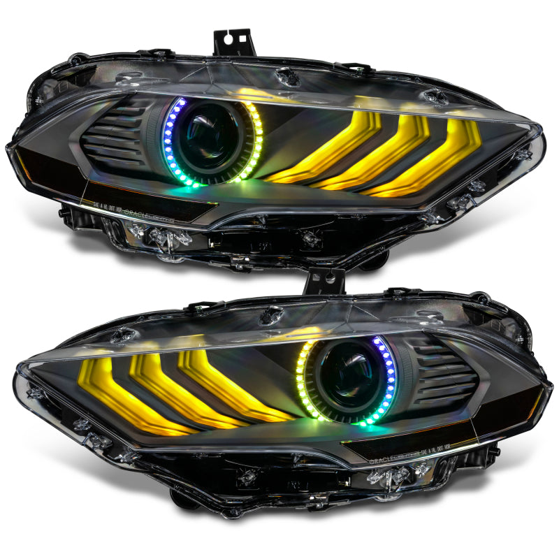 Oracle Lighting 18-23 Ford Mustang Dynamic ColorSHIFT LED Headlights - Black Series - 8204-332