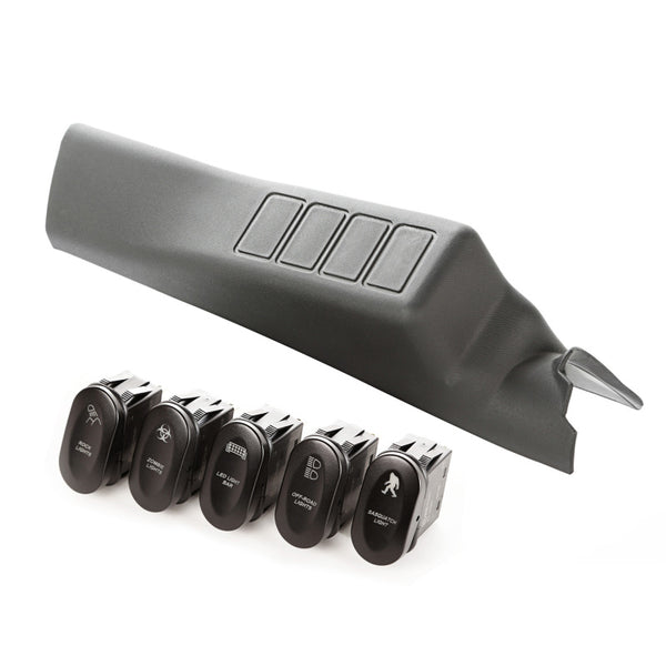 Rugged Ridge Etched A-Pillar 4 Switch Pod Kit LHD 11-18 JK - 17235.71 for 2007-2018 Jeep Wrangler - front view