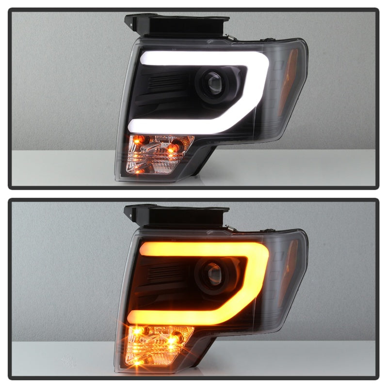 Spyder 09-14 Ford F-150 Projector Headlights - Halogen Model Light Bar - Blk PRO-YD-FF15009-SBLB-BK - 5086204