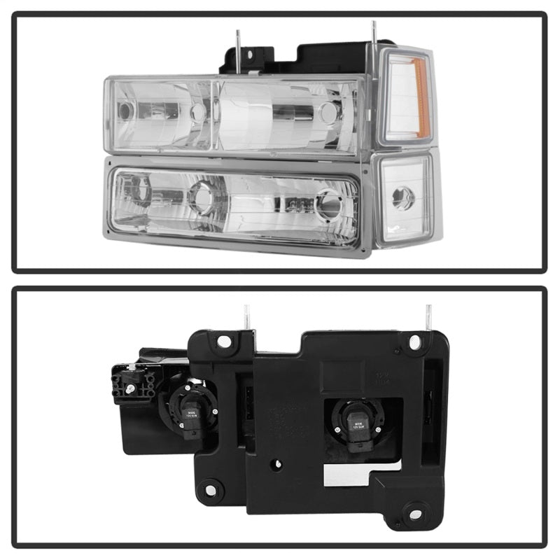 Xtune Chevy Suburban 94-98 Headlights w/ Corner &amp; Parking Lights 8pcs Chrome HD-JH-CCK88-AM-C-SET - 5069535