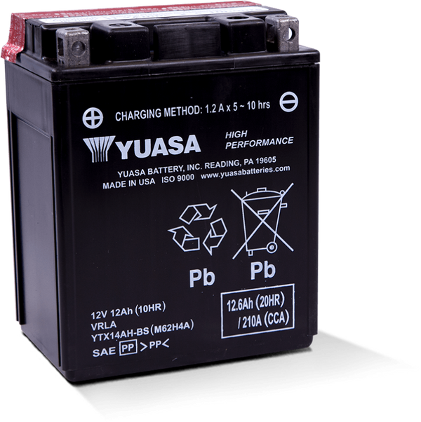 Yuasa YTX14AH-BS High Performance AGM 12 Volt Battery - YUAM62H4A for 1989-2004 Kawasaki KLF300 Bayou 4x4