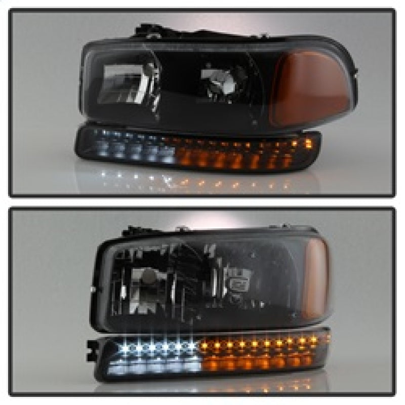 xTune GMC Sierra 99-06 /Yukon 00-06 Headlights &amp; LED Bumper Lights - Black HD-JH-GS99-LED-SET-BK - 9037399