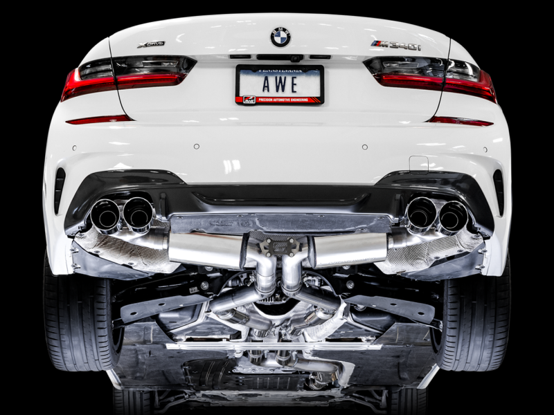 AWE Tuning 2019+ BMW M340i (G20) Non-Resonated Touring Edition Exhaust - Quad Chrome Silver Tips - 3015-42148