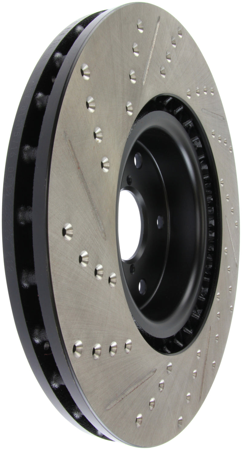 StopTech 05-10 Subaru Impreza WRX/STi Slotted & Drilled Left Front Rotor - 127.47022L for 2005-2014 Subaru Impreza - close-up