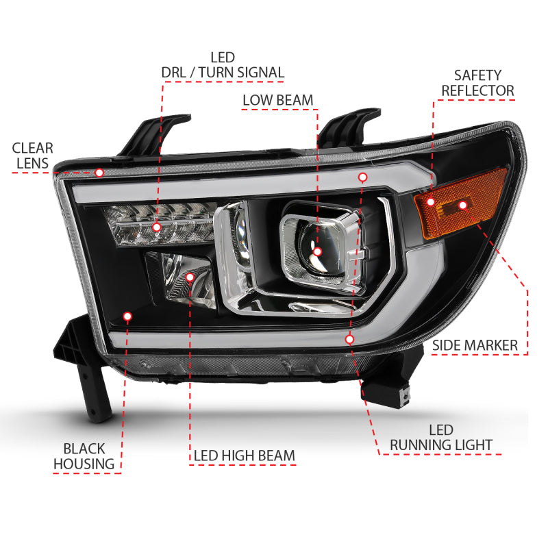 ANZO 2007-2014 Toyota Tundra Projector Light Bar H.L Black Amber(Led High Beam) (Halogen Version) - 111447