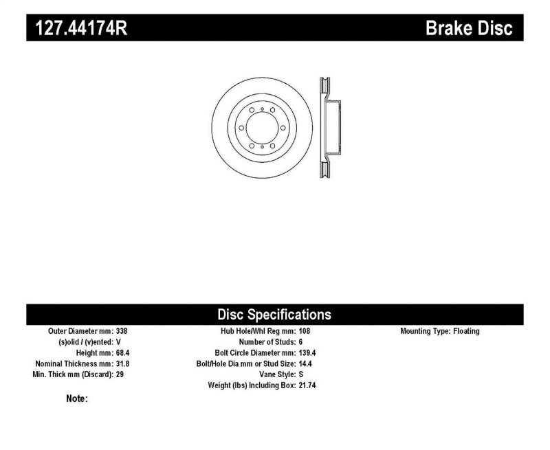 StopTech Slotted &amp; Drilled Sport Brake Rotor - 127.44174R