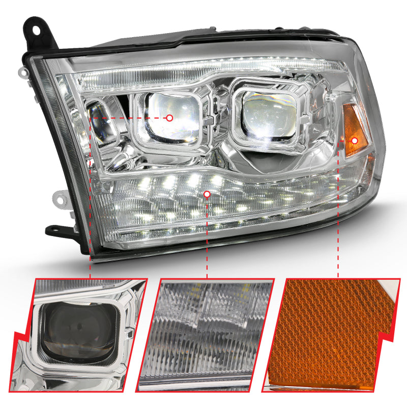 ANZO 2009-2018 Dodge Ram 1500 Led Projector Plank Style Switchback H.L Halo Chrome Amber (OE Style) - 111465