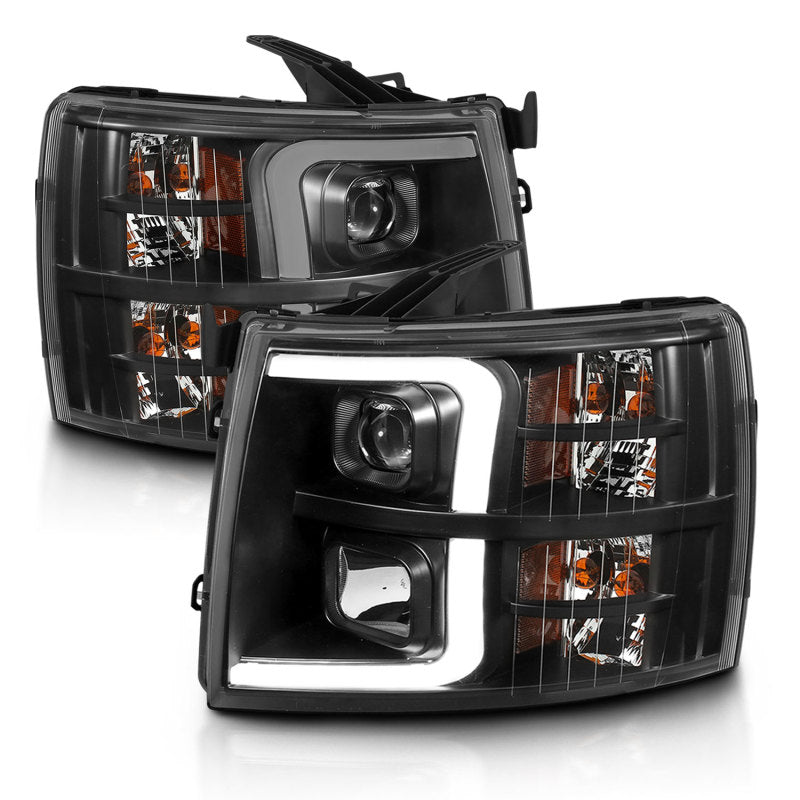 ANZO 07-13 Chevrolet Silverado 3500 Projector Headlights - Black Amber - 111480