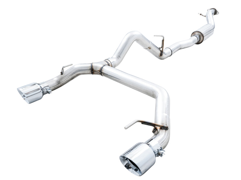 AWE Tuning 2021+ Ford Bronco 0FG Dual Rear Exit Exhaust w/Chrome Silver Tips &amp; Bash Guard - 3015-32456