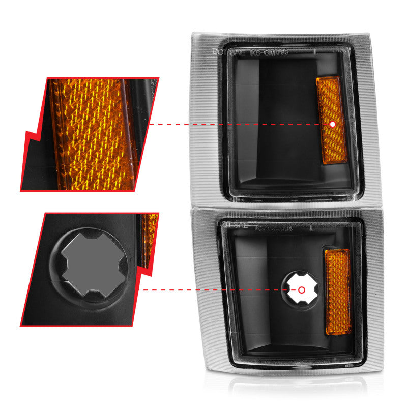 ANZO 1994-1998 Chevrolet Blazer Corner Lights Black Housing Clear Lens w/ Amber Reflector - 521042