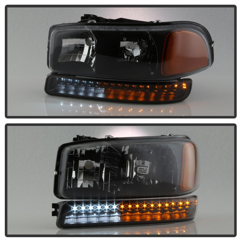 xTune GMC Sierra 99-06 /Yukon 00-06 Headlights &amp; LED Bumper Lights - Black HD-JH-GS99-LED-SET-BK - 9037399