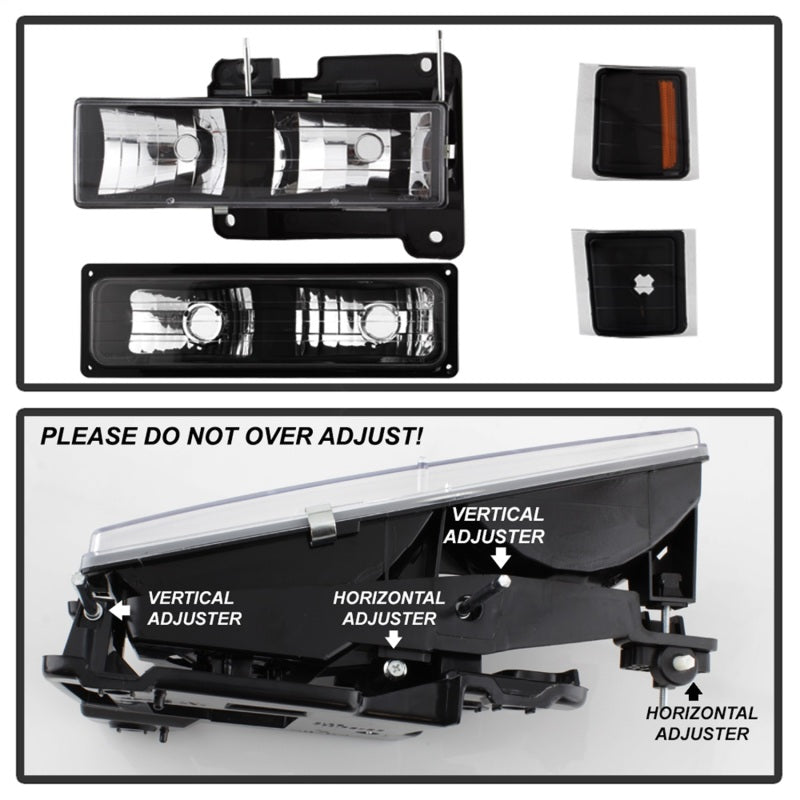 Xtune Chevy Suburban 94-98 Headlights w/ Corner &amp; Parking Lights 8pcs Black HD-JH-CCK88-AM-BK-SET - 5072221