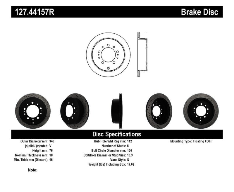 StopTech Slotted &amp; Drilled Sport Brake Rotor - 127.44157R