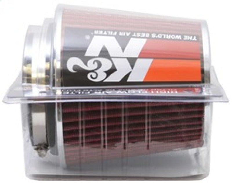 K&N Universal Air Filter Chrome Round Tapered Red - 4in Flange ID x 1.125in Flange Length x 5.5in H - RG-1001RD