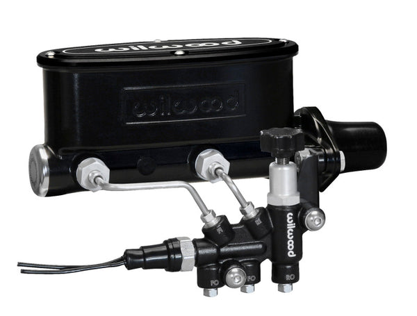Wilwood HV Tandem M/C Kit w L/H Bracket & Prop Valve - 1in Bore Black - 261-13269-BK by Wilwood - front view