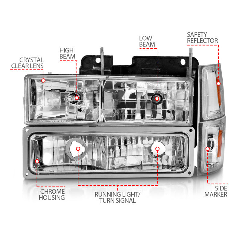 ANZO 88-98 Chevrolet C1500 Crystal Headlights Chrome w/ Signal and Side Marker Lights - 111506
