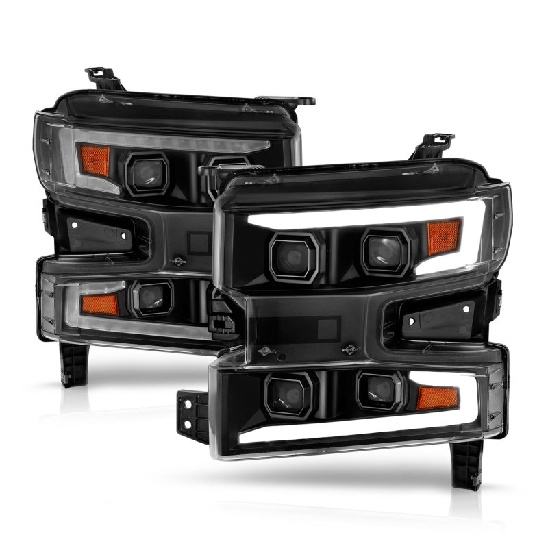 ANZO 19-22 Chevrolet Silverado 1500 LED Proj HL w/Lgt Bar SwBk Seq. Blk w/In. Light - Passenger Side - 111566-R