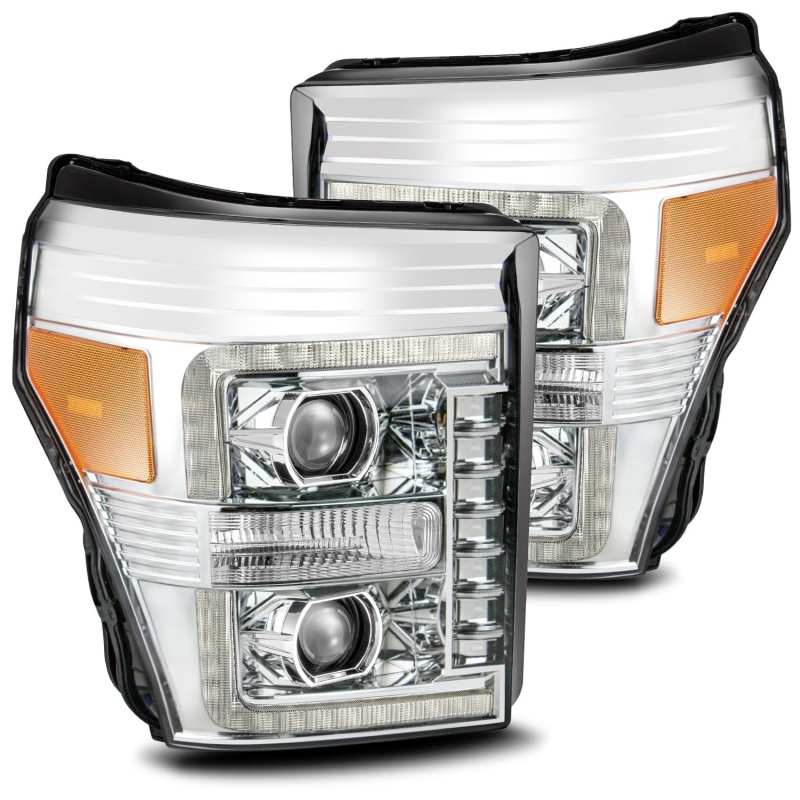 AlphaRex 11-16 Ford F-250 SD PRO-Series Projector Headlights Plank Style Design Chrome w/Seq Signal - 880141