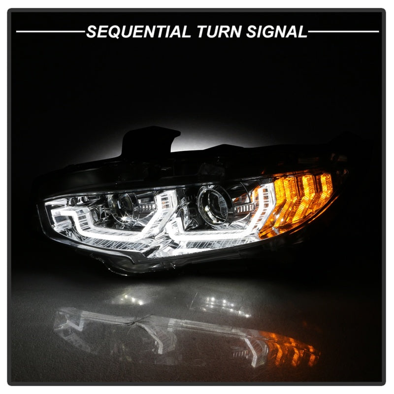 Spyder 16-18 Honda Civic 4Dr w/LED Seq Turn Sig Lights Proj Headlight - Chrome - PRO-YD-HC16-SEQ-C - 5086082