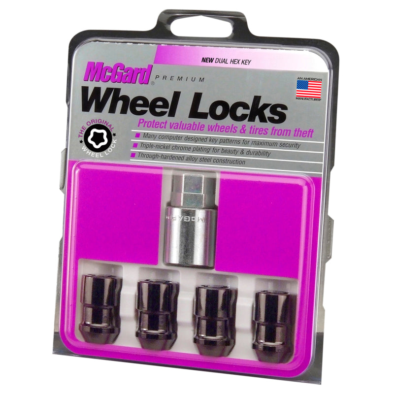 McGard Wheel Lock Nut Set - 4pk. (Cone Seat) M12X1.5 / 19mm &amp; 21mm Dual Hex / 1.46in. Length - Black - 24026
