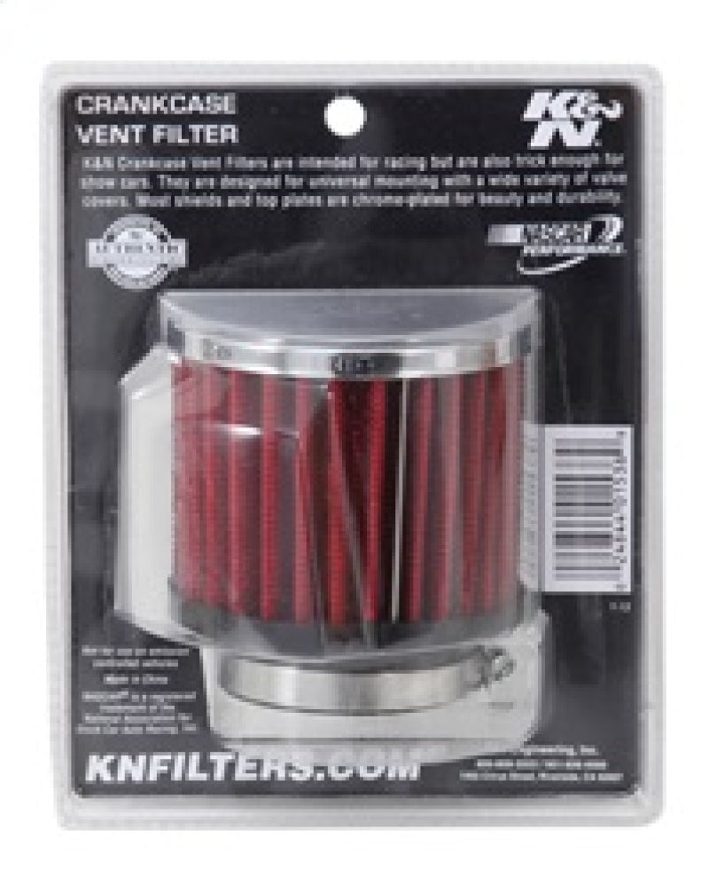 K&amp;N 1.75in Flange ID x 3in OD x 2.5in H Chrome Finish Rubber Base Crankcase Vent Filter - 62-1480