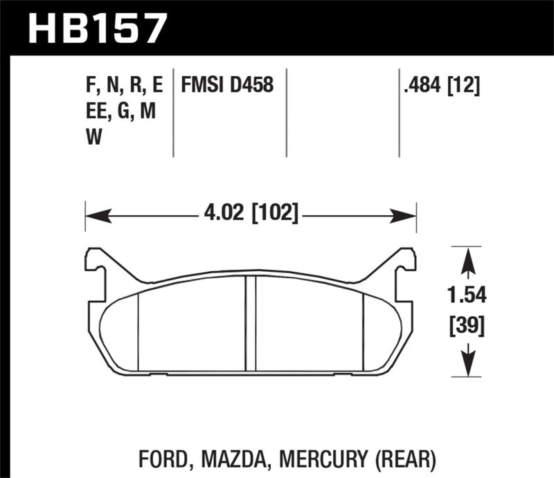 Hawk 89-93 Miata HP+ Street Rear Brake Pads (D458) - HB157N.484 for 1991-1996 Ford Escort - close-up
